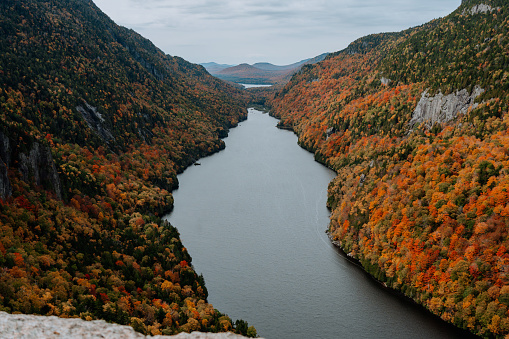 Hiking in the Adirondack Mountain Indian Head Trail in the fall