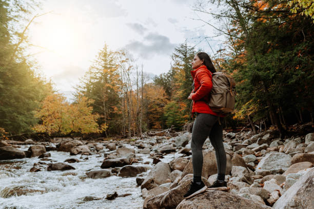 Hiking in the Adirondack Mountain Indian Head Trail in the fall