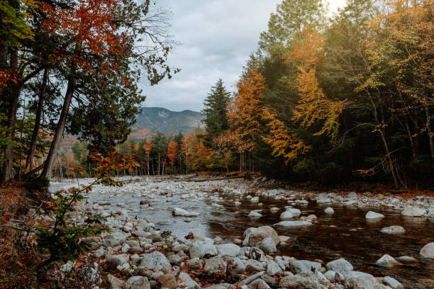 Hiking in the Adirondack Mountain Indian Head Trail in the fall