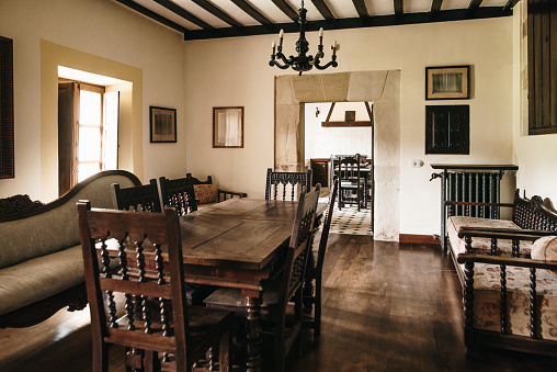 The inside view of a vintage house living room