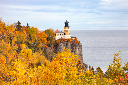 Split Rock lighthouse on the north shore of Lake Superior in Minnesota during autumn