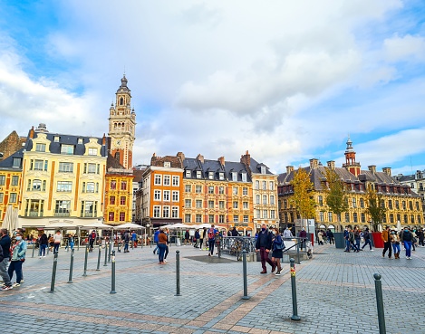 In October 2020, tourists were walking on La Grand Place in Lille, France