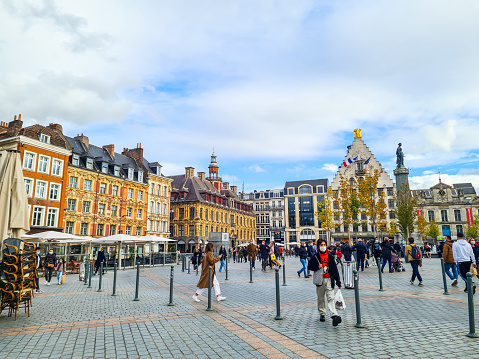 In October 2020, tourists were walking on La Grand Place in Lille, France