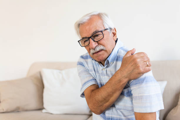 istock Old senior man with shoulder pain 1280018037