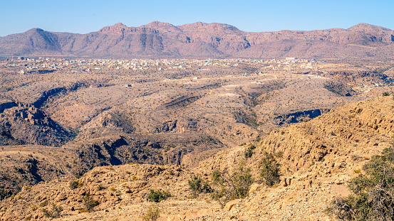 Scenic view of Al Hajar mountains from Jebel Akhdar (Green Mountain) in Oman