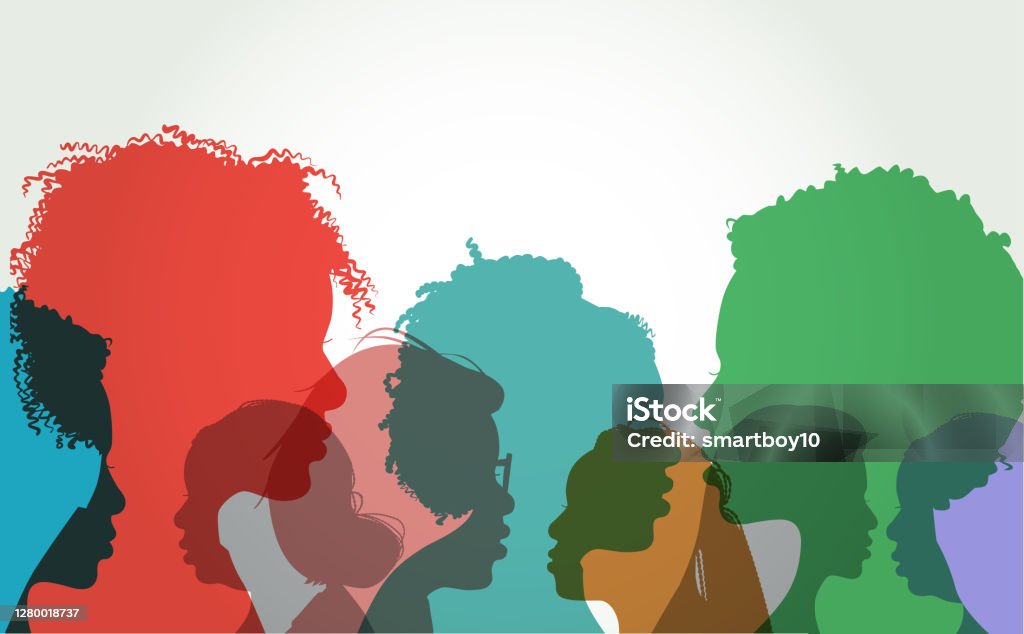 Profile silhouettes of African American Women Colourful overlapping silhouettes of black or African American women, African American Ethnicity, Women stock vector
