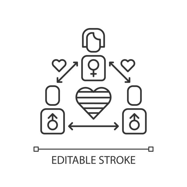 Bisexual life pixel perfect linear icon Bisexual life pixel perfect linear icon. Loving social rights. Pride parade. Gay relationships. Thin line customizable illustration. Contour symbol. Vector isolated outline drawing. Editable stroke lesbian affair stock illustrations