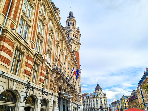 In October 2020, tourists were walking in front of the Chamber of Commerce of Lille in France.