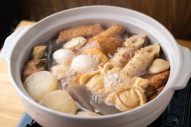 Oden, japanese traditional hot pot with fish dumplings