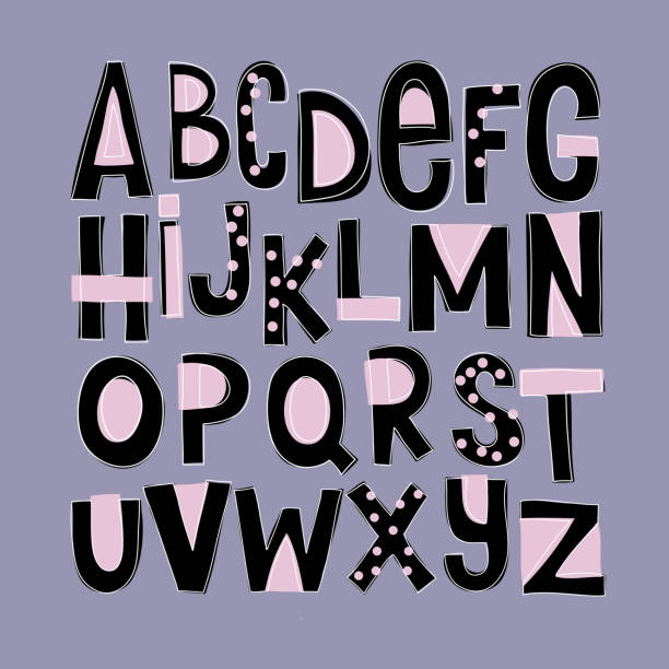 istock Scandinavian cute and funny monochrome black and white alphabet. Cartoon hand drawn graphic font for kids design. Vector illustration for typography poster, postcard, banner design 1280024325