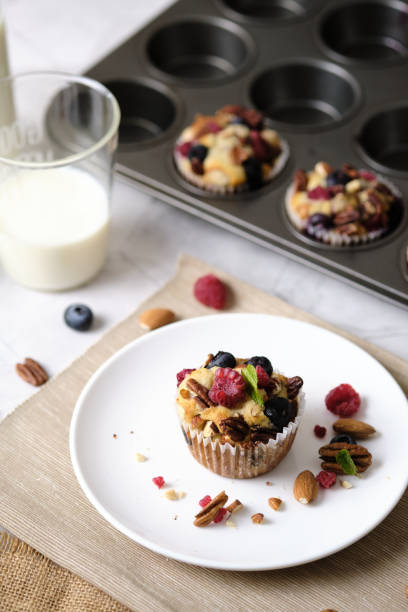 istock mixed berry low carb Keto Diet muffin with almond and nut. 1280024835