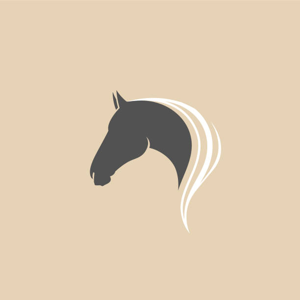 Horse head Horse head profile silhouette on beige background. horse stock illustrations