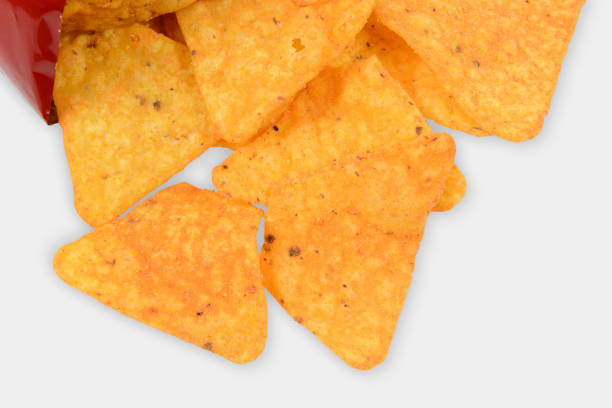 istock Open bag of crisps in a white back ground 1280027803