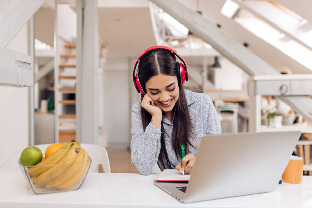 istock Happy girl working from home 1280028558