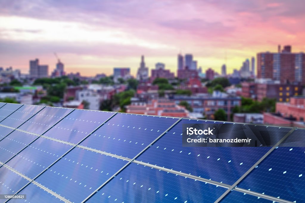 Solar panels in New York City Solar Panel Stock Photo