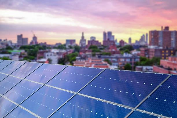 Solar panels in New York City stock photo