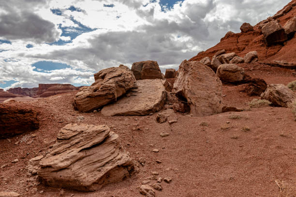 rocas de piedra caliza de varios tamaños sobreviviendo al duro paisaje montañoso del desierto, cordillera de vermillion, page, az, ee. uu. - small town america flash fotografías e imágenes de stock