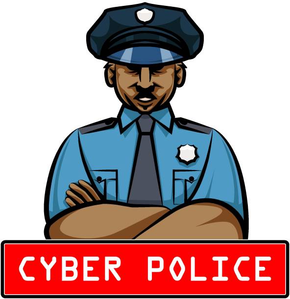 ilustrações, clipart, desenhos animados e ícones de policial cibernético de pele escura de uniforme. - violence police catching stealing