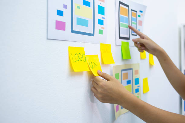 istock concept Team designers Presentation model the mobile phone screen to suit their usage.UX UI 1280034386