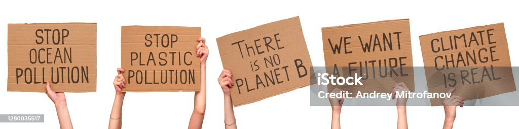 Climate change protest signs. Inscriptions on cardboard posters. Isolated on white. Set Climate change protest signs. Inscriptions on cardboard posters. Isolated on white. Set. Sign Stock Photo