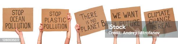 Climate Change Protest Signs Inscriptions On Cardboard Posters Isolated On White Set Stock Photo - Download Image Now