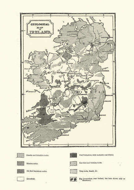 Vintage illustration Geological map of Ireland, Victorian 19th Century