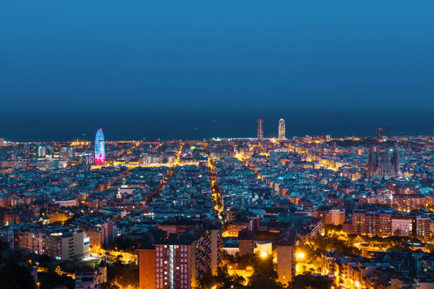 istock Barcelona skyline,, after sunset, Spain 1280044464
