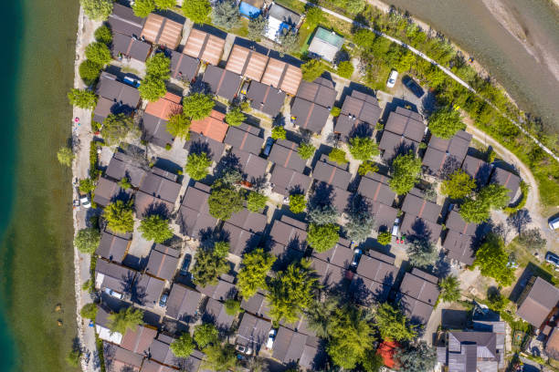 istock Aerial view of camping park with chalets 1280047196