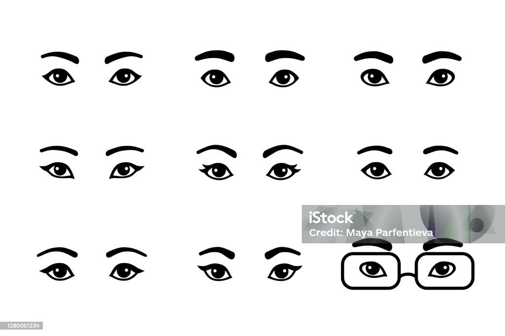 Black And White Set Of Different Male And Female Eyes Asian European  African Cartoon Simple Pairs Of Eyes With Eyebrows Shape Variations Men And  Women Stock Illustration - Download Image Now - iStock