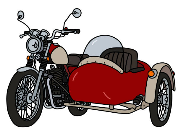 The retro red sidecar The vectorized hand drawing of a classic red and cream sidecar sidecar stock illustrations