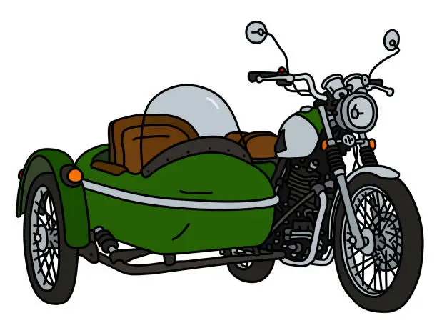 Vector illustration of The retro green sidecar