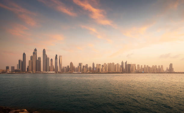 istock skyscrapers in Dubai Marina, sunset time, UAE 1280052120