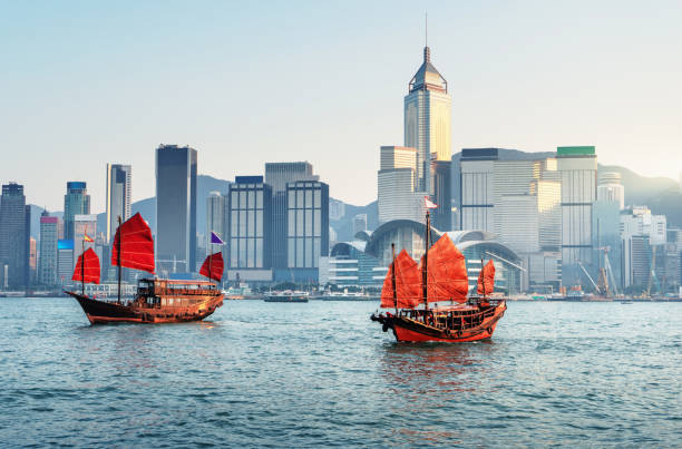 istock Hong Kong harbour in sunset time 1280053407