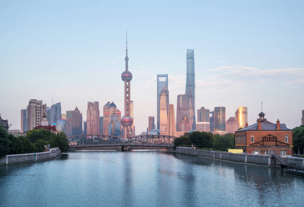 istock Shanghai skyline and Waibaidu bridge, China 1280054358