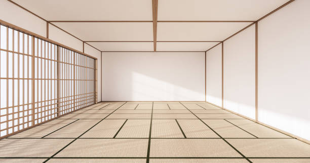 innen leere zimmer japan stil. 3d-rendering - tatami matte stock-fotos und bilder