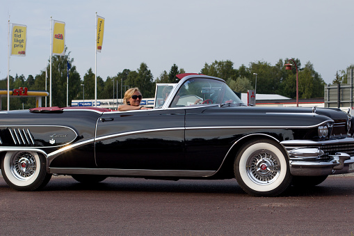 Rattvik, Sweden - July 27, 2013: Buick Limited Convertible 1958 Retro black car cadillac, vintage. Classic Car Week Rättvik.