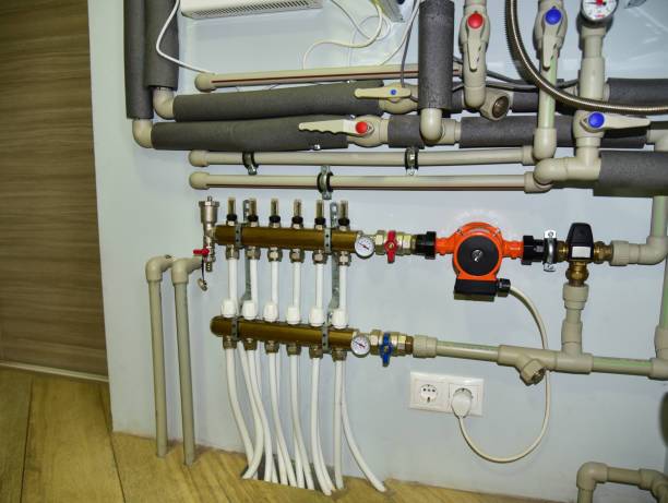 istock Independent heating system in boiler room at home. Domestic water supply system 1280061502