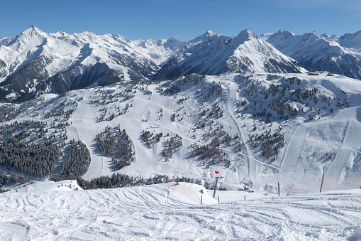 Panorama of winter Tyrol Alps in Austria, Mayrhofen, Zillertal.
