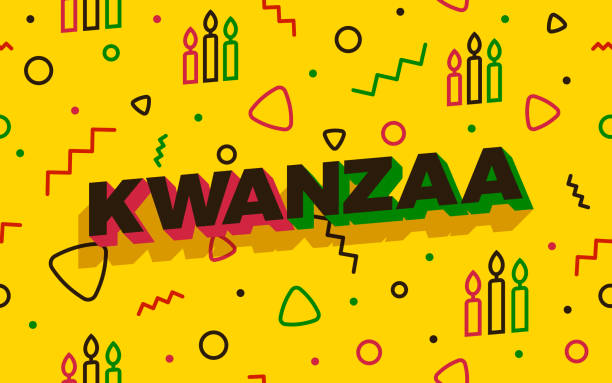 Seamless red green black and gold retro abstract line shapes Kwanzaa holiday background pattern.