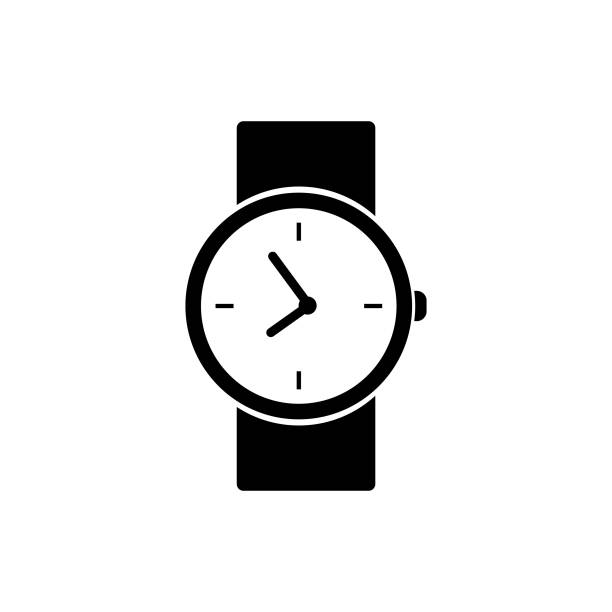 ilustraciones, imágenes clip art, dibujos animados e iconos de stock de logotipo del icono del reloj de muñeca - clock hand leather minute hand white background