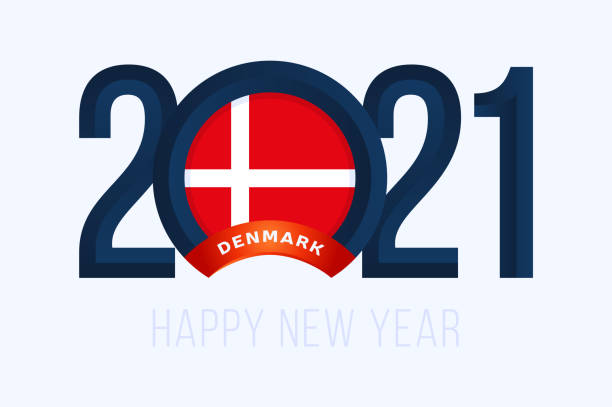 новый 2021 год с флагом дании. векторная иллюстрация с письмом счастливый новый 2021 год на белом фоне - white denmark nordic countries winter stock illustrations