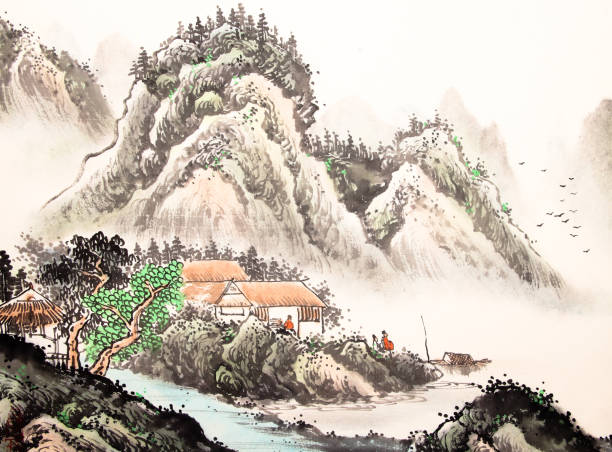ilustrações, clipart, desenhos animados e ícones de pintura de aquarela da paisagem chinesa - ink wash painting