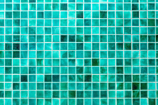 Pattern of Blue Turquoise mosaic tiles on the wall texture background