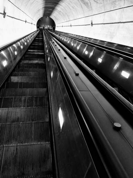 escalators at wheaton station in the dc metro - vertical washington dc usa station imagens e fotografias de stock
