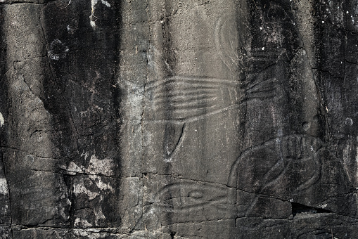 Petroglyphs carved into stone.