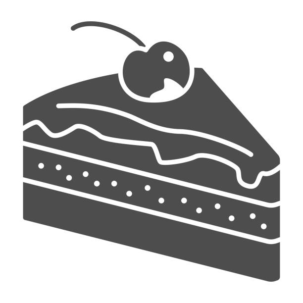 Piece of chocolate cake solid icon, Chocolate festival concept, slice of cake sign on white background, Dessert with chocolate glaze and cherry icon in glyph style. Vector graphics. Piece of chocolate cake solid icon, Chocolate festival concept, slice of cake sign on white background, Dessert with chocolate glaze and cherry icon in glyph style. Vector graphics cake symbols stock illustrations