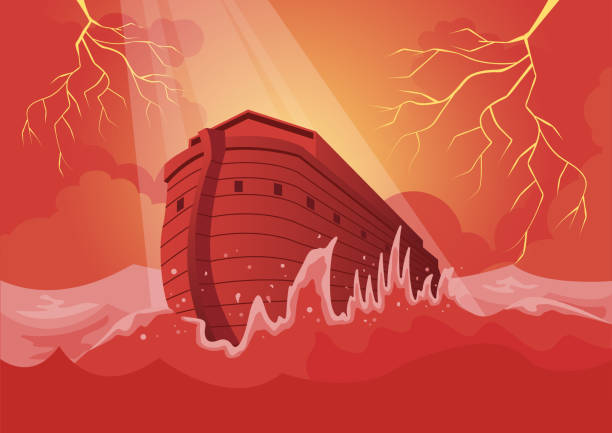 arka noego i wielka powódź - ark noah flood sky stock illustrations