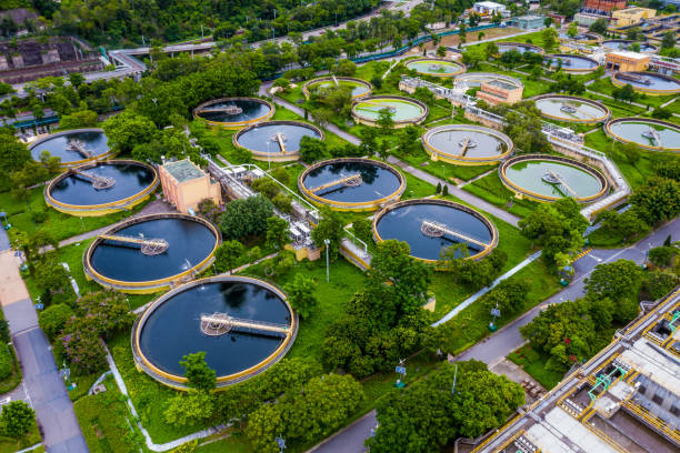istock Sewage treatment plant - aerial view 1280093470