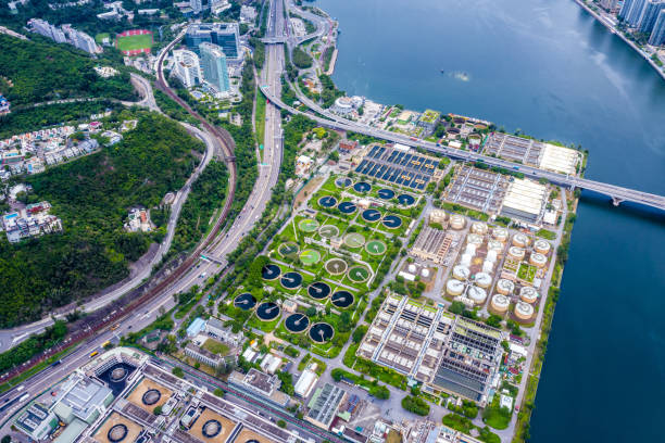 istock Sewage treatment plant - aerial view 1280093544