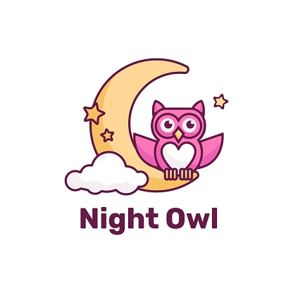 Vector Illustration Night Owl Simple Mascot Style.